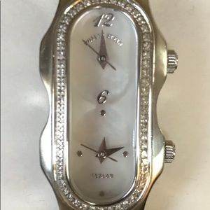 NEW PRICE EUC Philip Stein Teslar Dual Time Zone Watch w/Diamonds